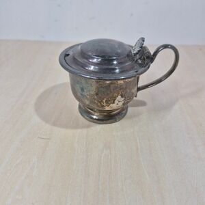 Barker Brothers Silverplate Mustard Pot Cobalt Blue Glass Liner Vintage 932
